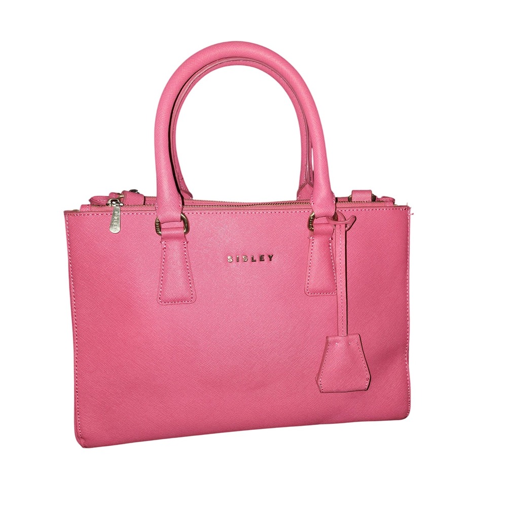 Sisley Pink Saffiano Leather Satchel Handbag Crossbody Gold Hardware